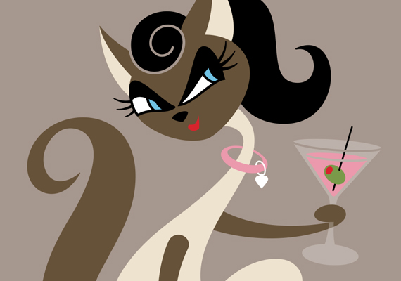'Siamese Girl Cat with Martini' available at www.spoonflower.com